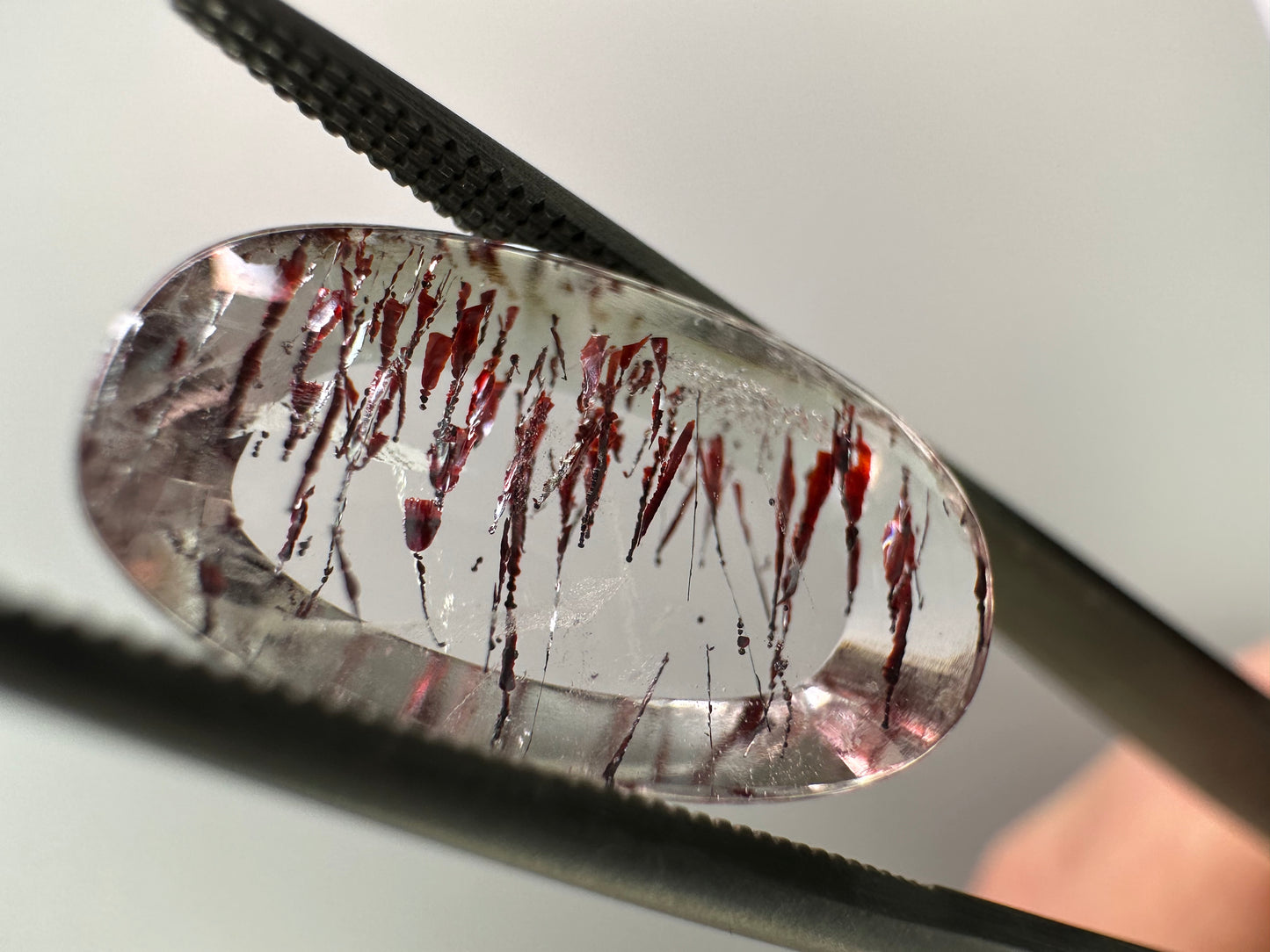 Hematite in Quartz, unique Hemantoid quartz oval gem