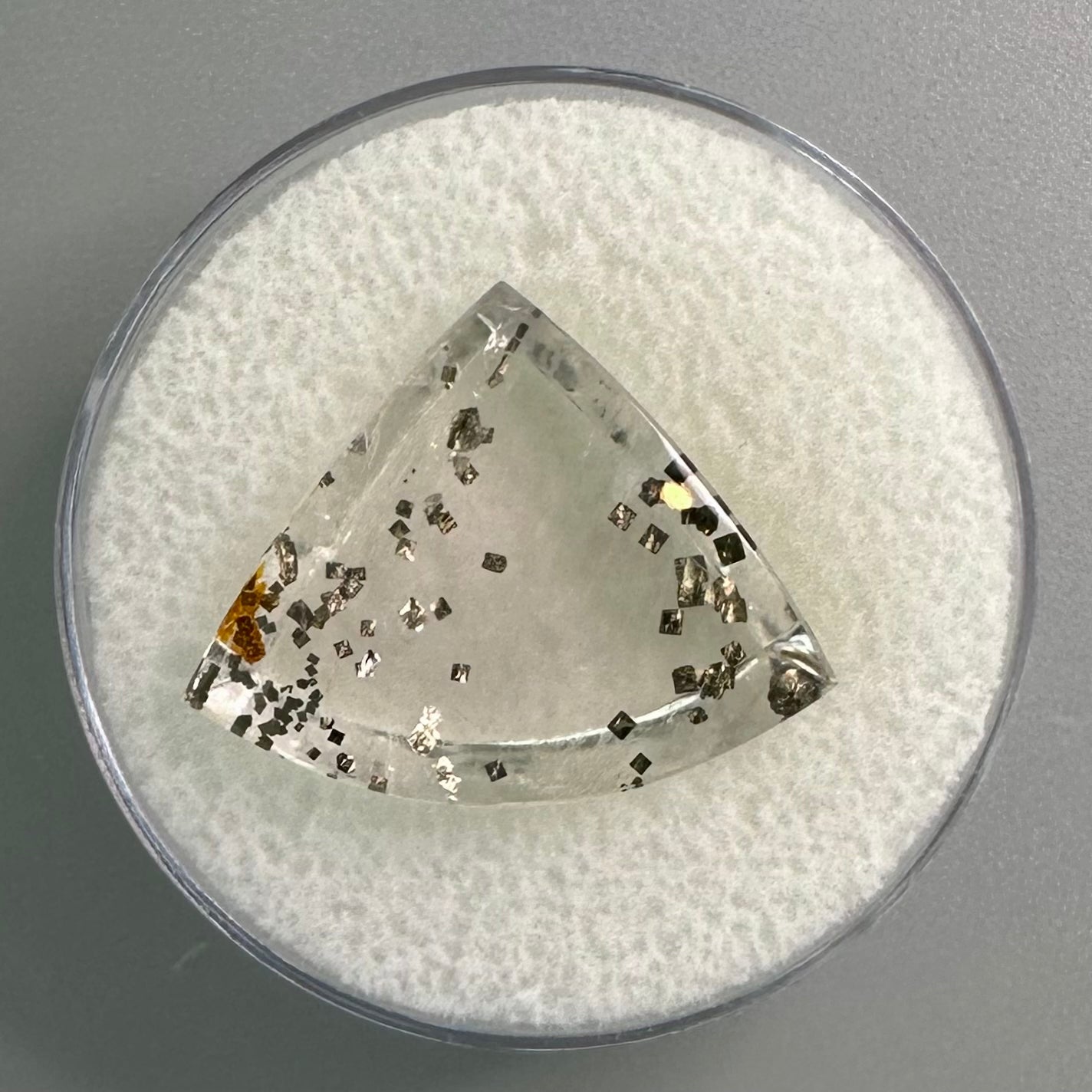 Pie Shaped pyrite in Quartz Gem