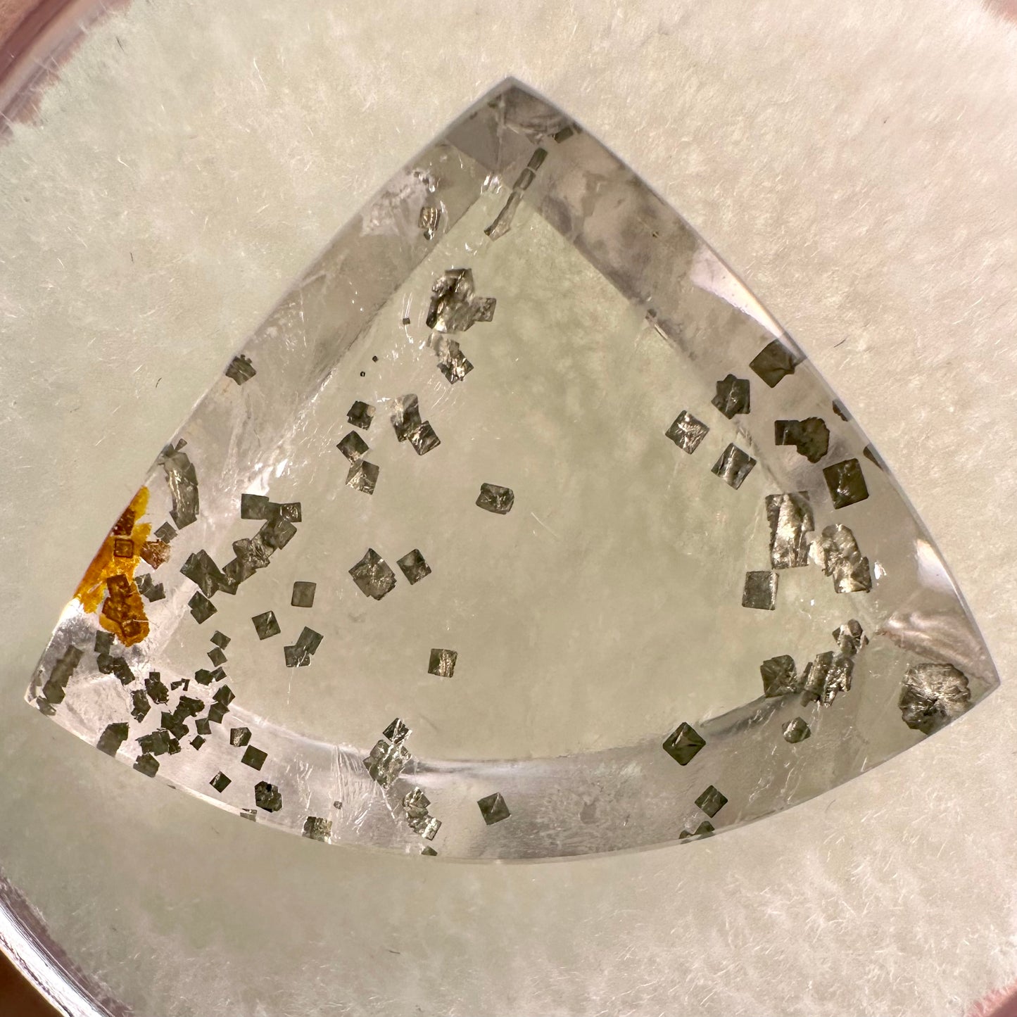 Pie Shaped pyrite in Quartz Gem