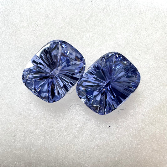 Pair of Concave cut Blue Sapphires 3.18tcw