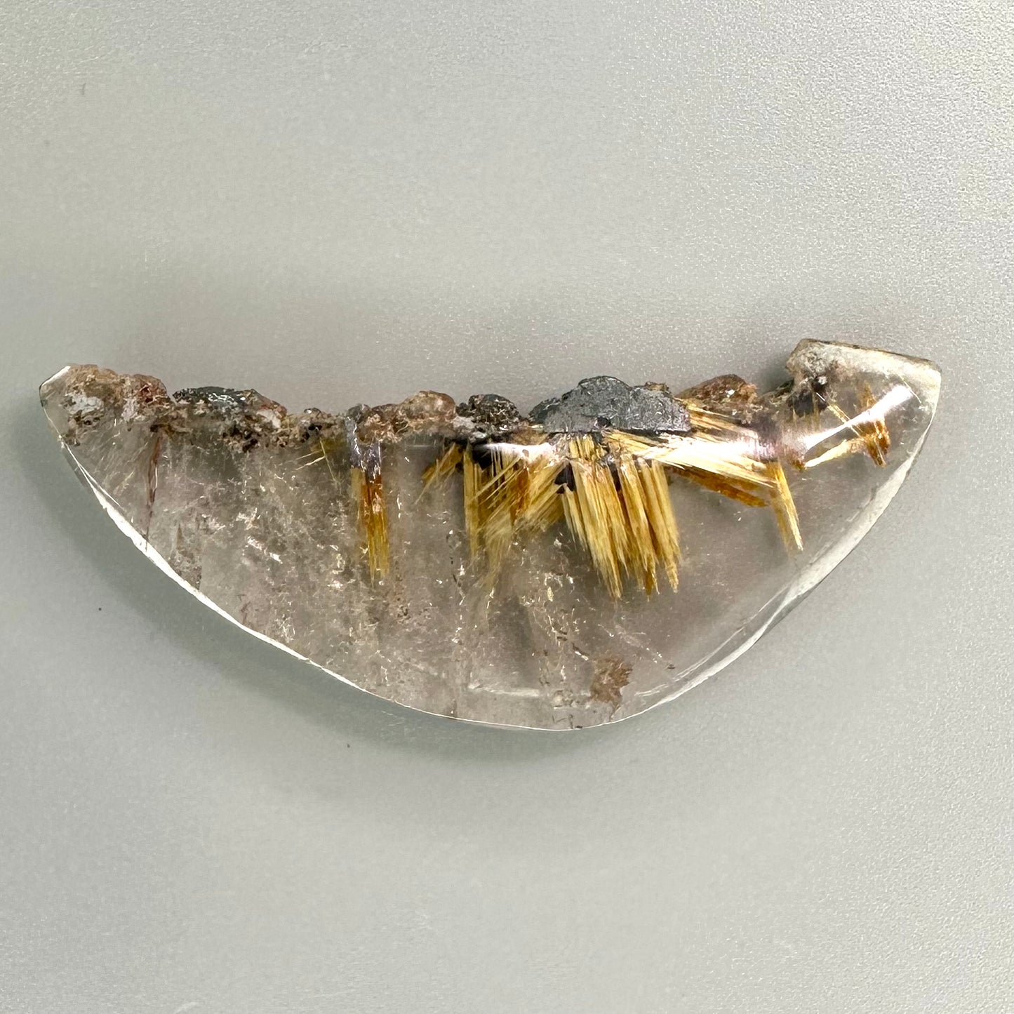 Rutilated Quartz Crescent Shaped Gem with Natural Formations